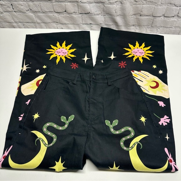 BLACK FRIDAY PALMISTRY Black Graphic Wide-Leg Pants SZ 8 NWT - Picture 9 of 11